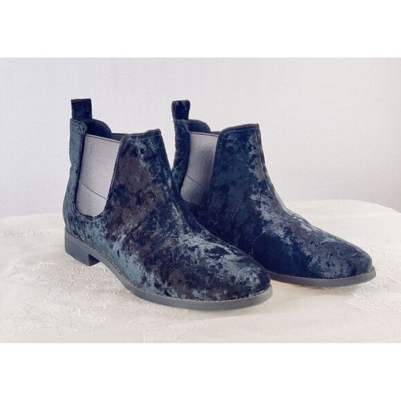 Black Velvet Bootie by Toms Pull-On Chelsea Ankle Boots Flat Slip Resistant Sz8W - Picture 10 of 11